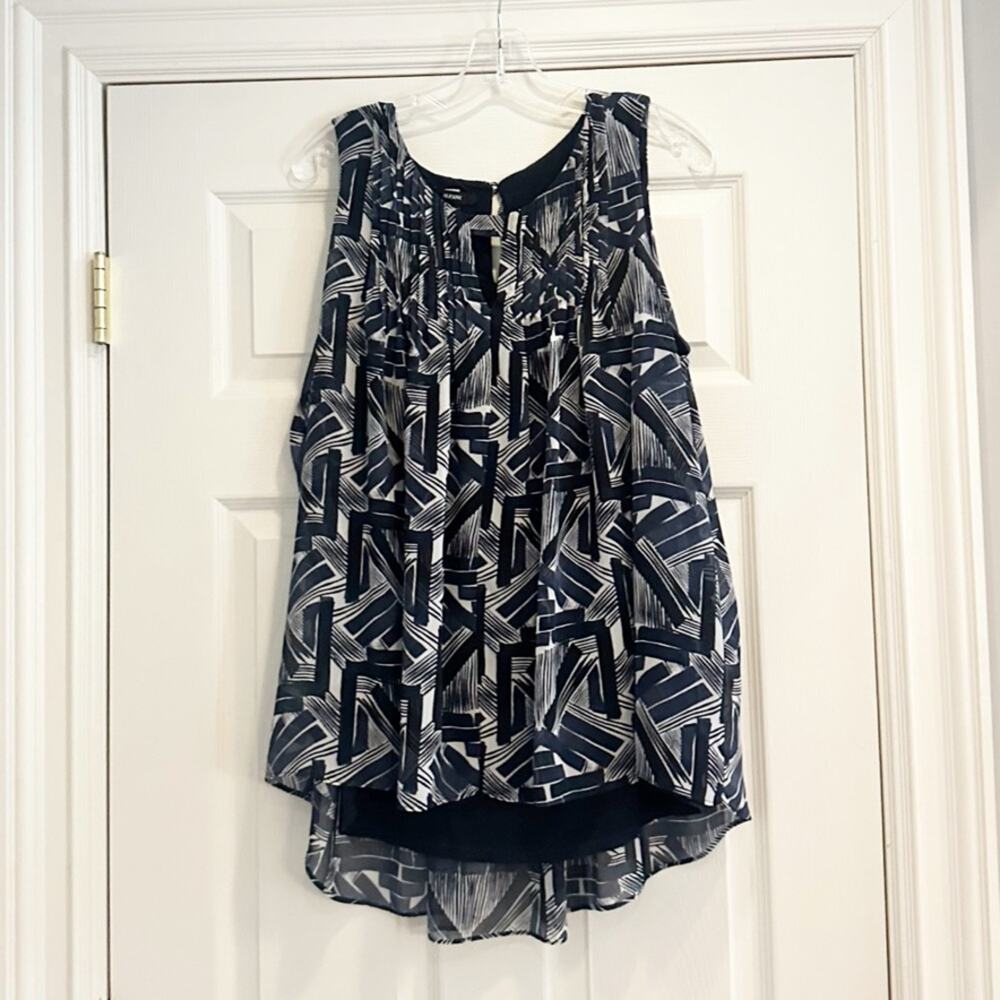 ALFANI Sleeveless Tunic Blue White Print Summer Hi low Flowy Loose Fit LARGE - Picture 3 of 11